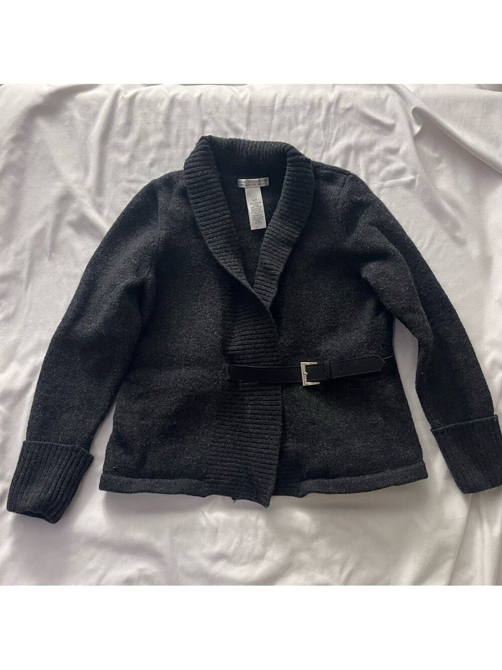 Sarah Spencer 100% Merino Wool Belted Cardigan Sweater Jacket Large (shrunk)